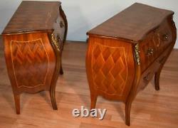 1910s Antique French Louis XV Walnut inlaid Pair of Nightstands / Bedside tables