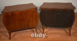 1910s Antique French Louis XV Walnut inlaid Pair of Nightstands / Bedside tables
