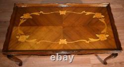 1910s Antique French Louis XV carved Walnut & Satinwood inlay coffee table
