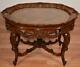 1910s Antique French Louis Xv Carved Walnut & Inlay Coffee Table With Glass Tray
