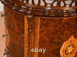 1910s Antique French Louis XV dark Burl Walnut inlaid Nightstands bedside tables