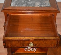 1910s Antique French Louis XVI Walnut Black marble top Nightstand Cabinet