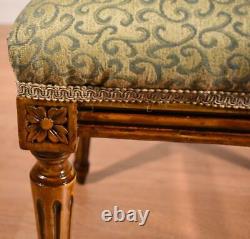 1910s Antique French Louis XVI Walnut Ottoman Footstool / New Upholstery