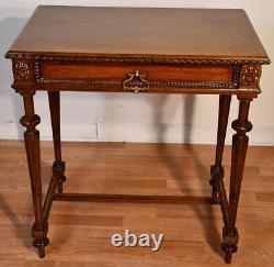 1910s Antique French Louis XVI carved Walnut Sofa table Made in France