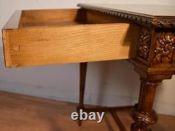 1910s Antique French Louis XVI carved Walnut Sofa table Made in France