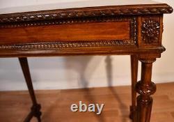 1910s Antique French Louis XVI carved Walnut Sofa table Made in France