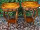1910s Antique Pair Of French Louis Xv Walnut & Satinwood Inlay Side End Tables