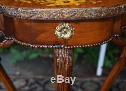 1910s Antique Pair of French Louis XV Walnut & Satinwood inlay side End tables