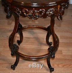 1910s French Louis XV carved Walnut and satinwood inlaid side table