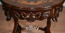 1910s French Louis XV carved Walnut and satinwood inlaid side table