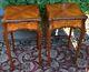 1910s Pair Of Antique French Louis Xv Walnut And Satinwood Inlaid Side Tables