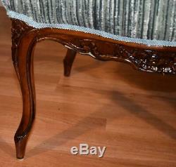 1910s pair of Antique French Louis XV Walnut Bed Room Fireplace Side Chairs