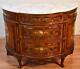 1920 Antique French Louis Xv Fruitwood Hand Painted Marble Top Demilune