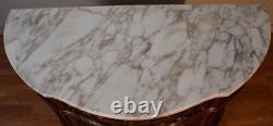 1920 Antique French Louis XV Fruitwood hand painted marble top Demilune