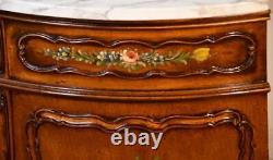 1920 Antique French Louis XV Fruitwood hand painted marble top Demilune