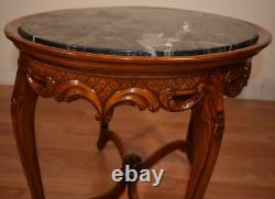 1920 Antique French Louis XV Walnut & Marble top coffee table / side table