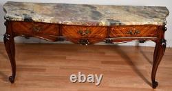 1920 Antique French Louis XV Walnut & Satinwood Marble top Vanity Ladies Desk