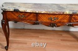 1920 Antique French Louis XV Walnut & Satinwood Marble top Vanity Ladies Desk