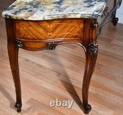 1920 Antique French Louis XV Walnut & Satinwood Marble top Vanity Ladies Desk