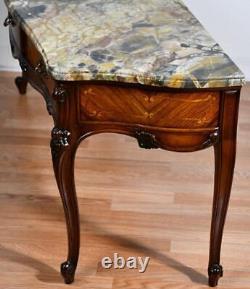 1920 Antique French Louis XV Walnut & Satinwood Marble top Vanity Ladies Desk