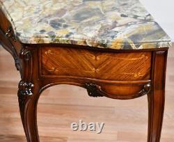 1920 Antique French Louis XV Walnut & Satinwood Marble top Vanity Ladies Desk