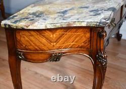 1920 Antique French Louis XV Walnut & Satinwood Marble top Vanity Ladies Desk