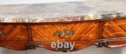 1920 Antique French Louis XV Walnut & Satinwood Marble top Vanity Ladies Desk