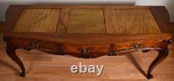 1920 Antique French Louis XV Walnut & Satinwood Marble top Vanity Ladies Desk