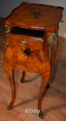 1920 Antique French Louis XV Walnut & Satinwood inlay Nightstands bedside tables