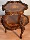 1920 Antique French Louis Xv Walnut Inlaid & Carved Cherub 2 Tier Side End Table