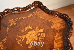 1920 Antique French Louis XV Walnut inlaid & carved Cherub 2 Tier side end table
