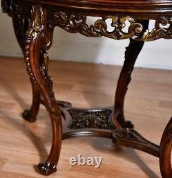 1920 Antique French Louis XV Walnut & satinwood Coffee table with Glass Tray top