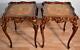 1920 Antique French Louis Xv Walnut Satinwood Inlay Carved Cherubs Side Tables