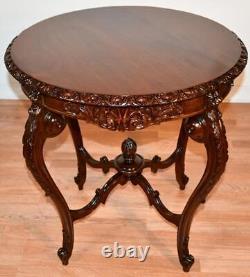 1920 Antique French Louis XV carved Mahogany round center table