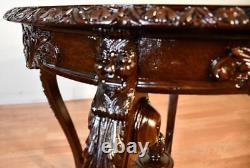 1920 Antique French Louis XV carved Mahogany round center table