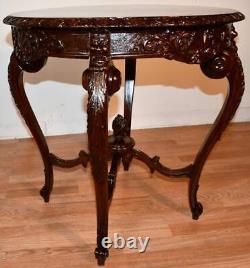 1920 Antique French Louis XV carved Mahogany round center table