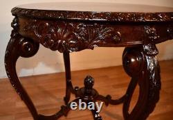 1920 Antique French Louis XV carved Mahogany round center table