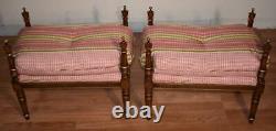 1920 Antique French Louis XVI Style Fruitwood pair of Benches / New Upholstery