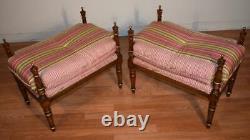 1920 Antique French Louis XVI Style Fruitwood pair of Benches / New Upholstery