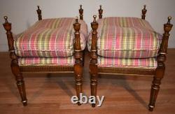 1920 Antique French Louis XVI Style Fruitwood pair of Benches / New Upholstery