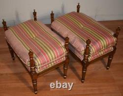 1920 Antique French Louis XVI Style Fruitwood pair of Benches / New Upholstery