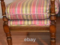 1920 Antique French Louis XVI Style Fruitwood pair of Benches / New Upholstery