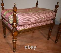 1920 Antique French Louis XVI Style Fruitwood pair of Benches / New Upholstery