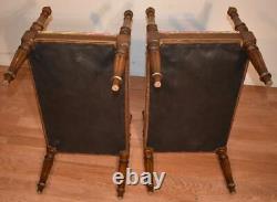 1920 Antique French Louis XVI Style Fruitwood pair of Benches / New Upholstery