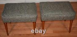 1920 Antique French Louis XVI Walnut Pair footstools / ottoman New Upholstery