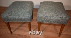 1920 Antique French Louis XVI Walnut Pair footstools / ottoman New Upholstery