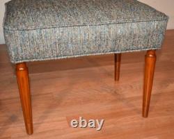 1920 Antique French Louis XVI Walnut Pair footstools / ottoman New Upholstery