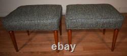 1920 Antique French Louis XVI Walnut Pair footstools / ottoman New Upholstery