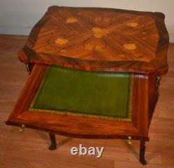 1920s Antique French Louis XV Walnut & Satinwood Inlay side table Pull-out tray