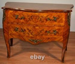 1920s Antique French Louis XV Walnut & Satinwood floral inlaid Commode / dresser